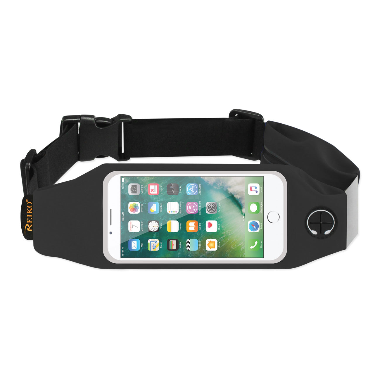 REIKO RUNNING SPORT BELT FOR 5 INCHES DEVICE WITH TWO POCKETS IN BLACK (5x5 INCHES)(SWB03-UNI50BK)